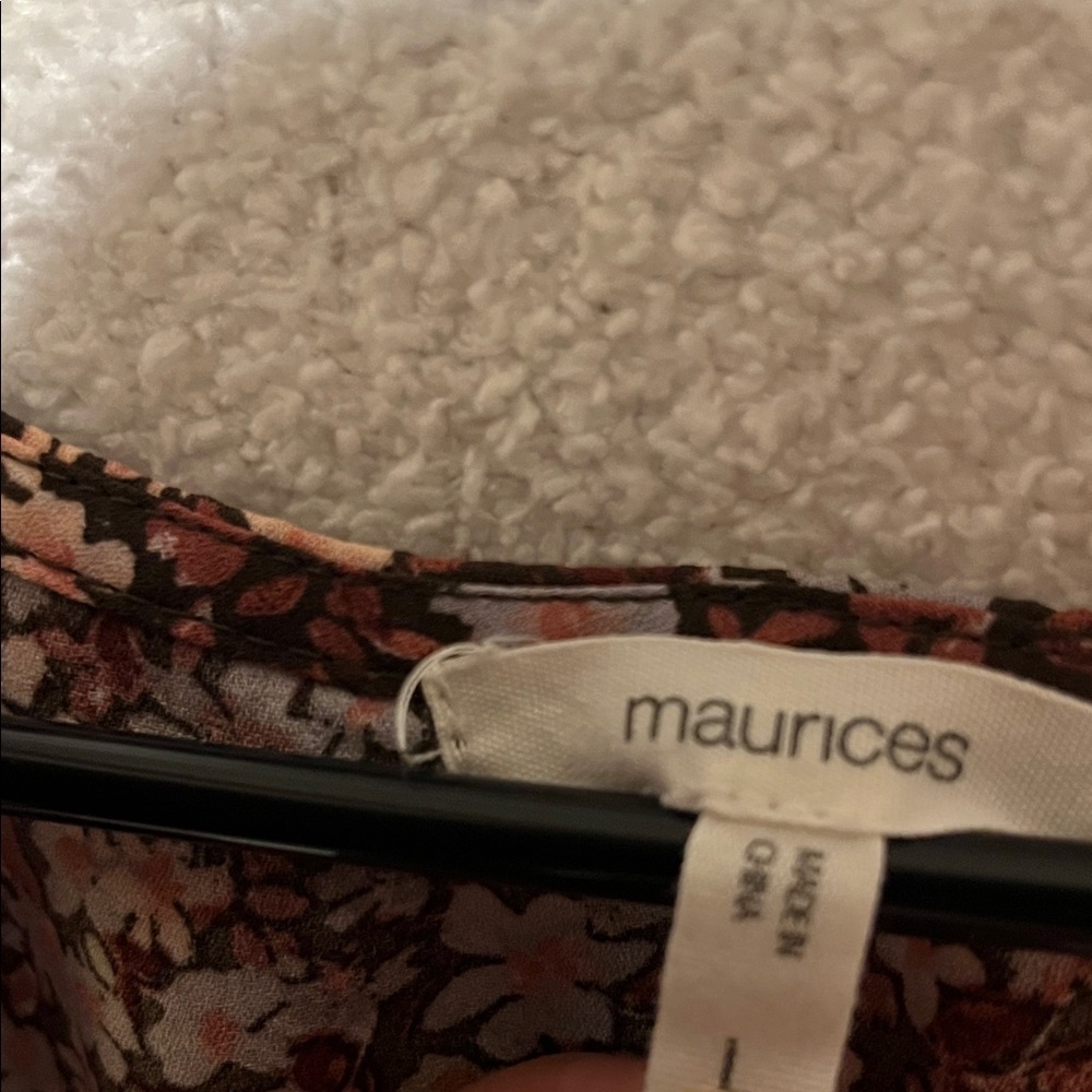 Maurices Floral Ruffle Sleeve Blouse - Black and Pink - Picture 2 of 6
